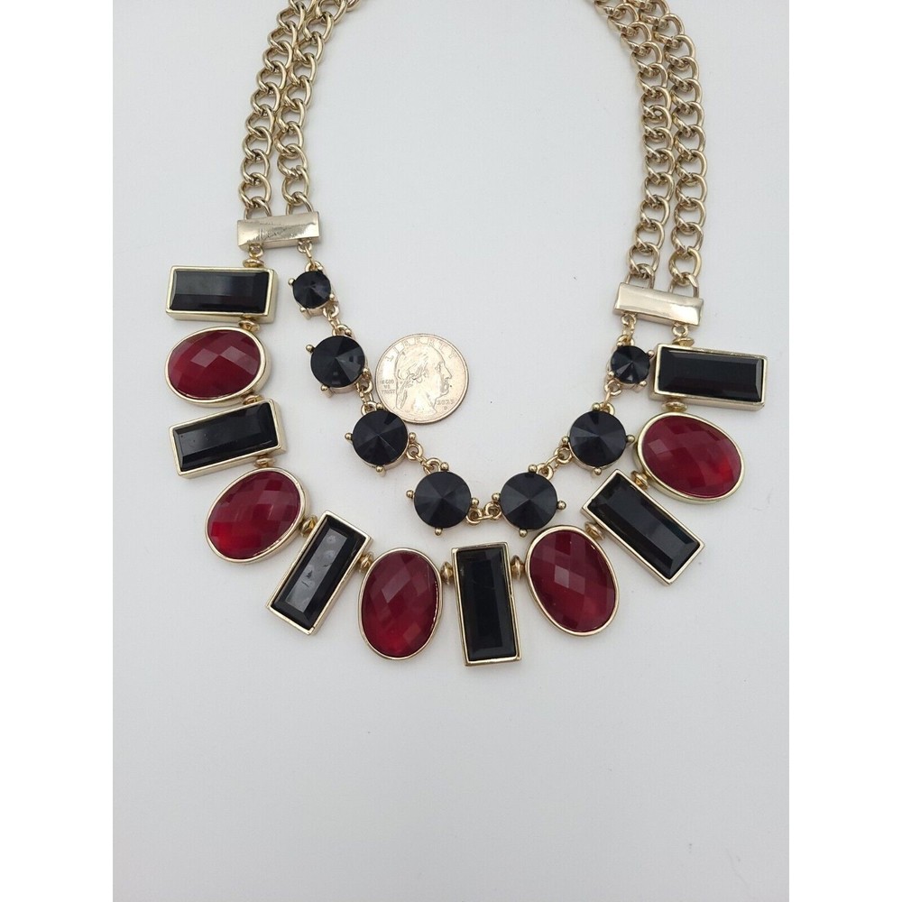 White House Black Market Black Burgundy Red Statement Necklace Fashion Jewelry - Picture 6 of 6
